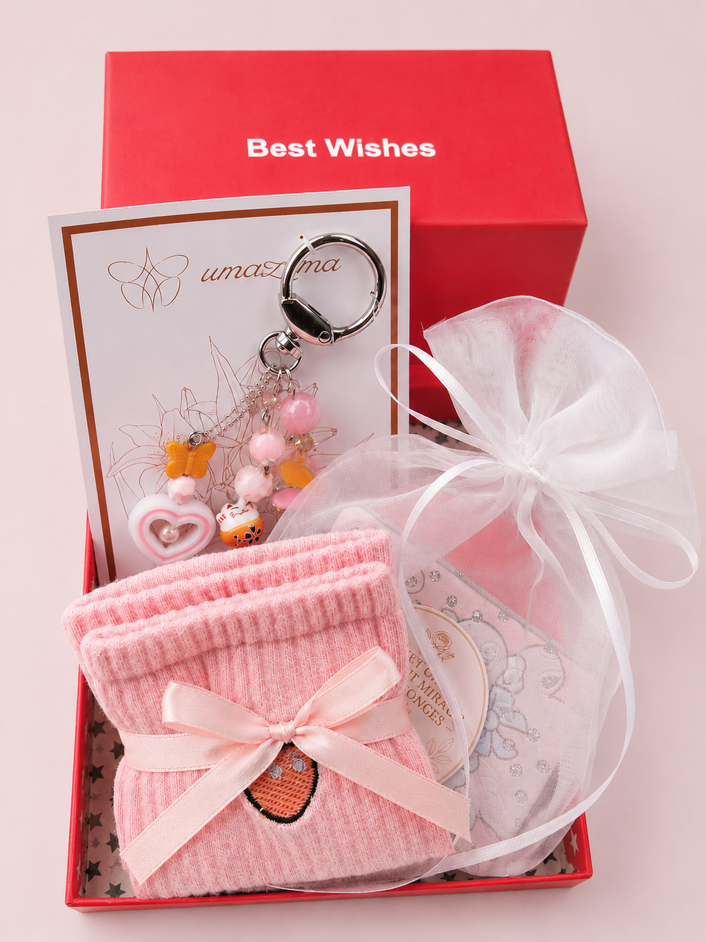 Pink Gift Box for Her | Cute Keychain & Cozy Accessories Gift Set | Sweet Thoughtful Gift