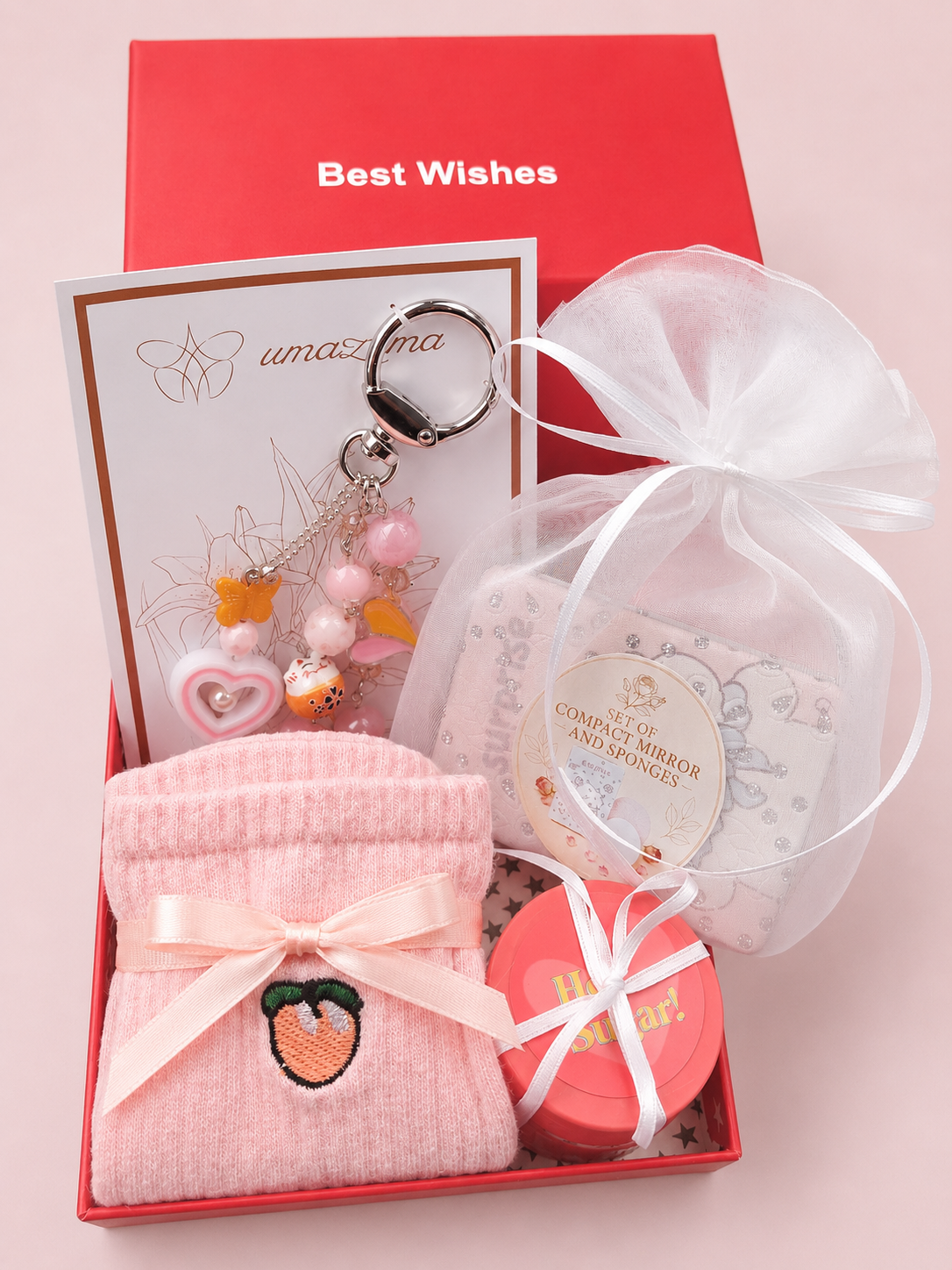 Pink Gift Box for Her | Cute Keychain & Cozy Accessories Gift Set | Sweet Thoughtful Gift