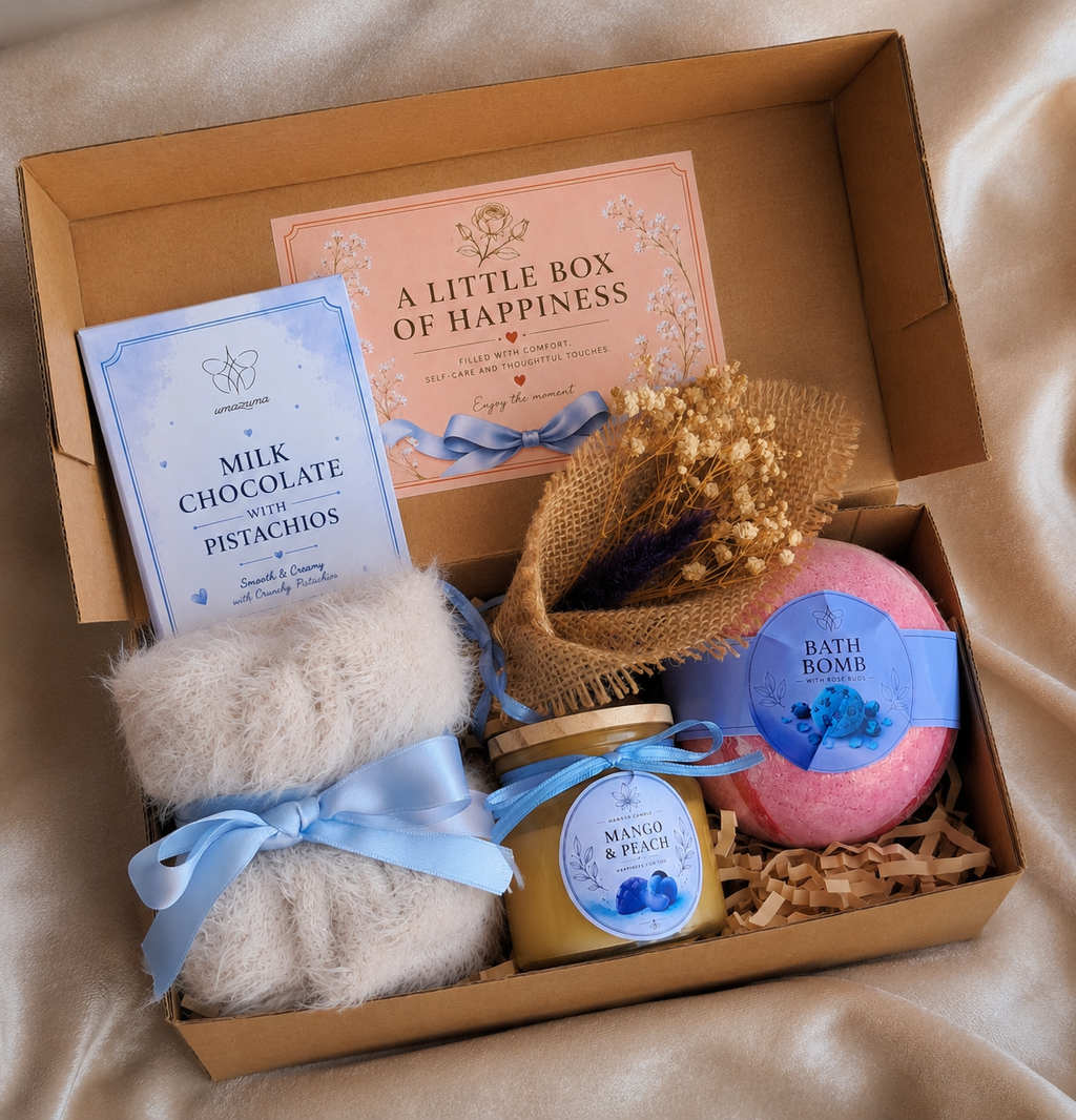 Self Care Gift Box for Her | Bath Bomb & Candle Spa Gift Set | Cozy Relaxation Gift
