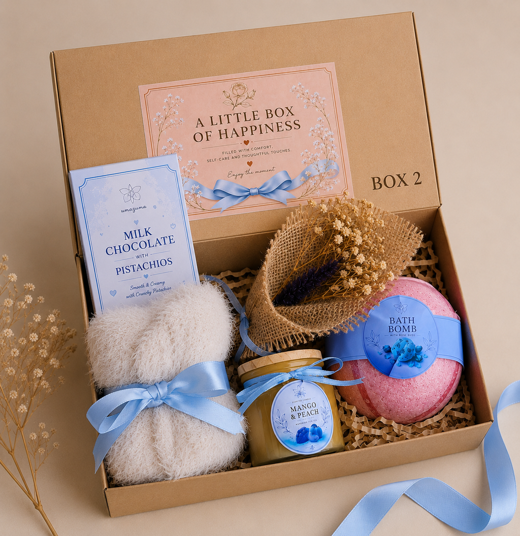 Self Care Gift Box for Her | Bath Bomb & Candle Spa Gift Set | Cozy Relaxation Gift