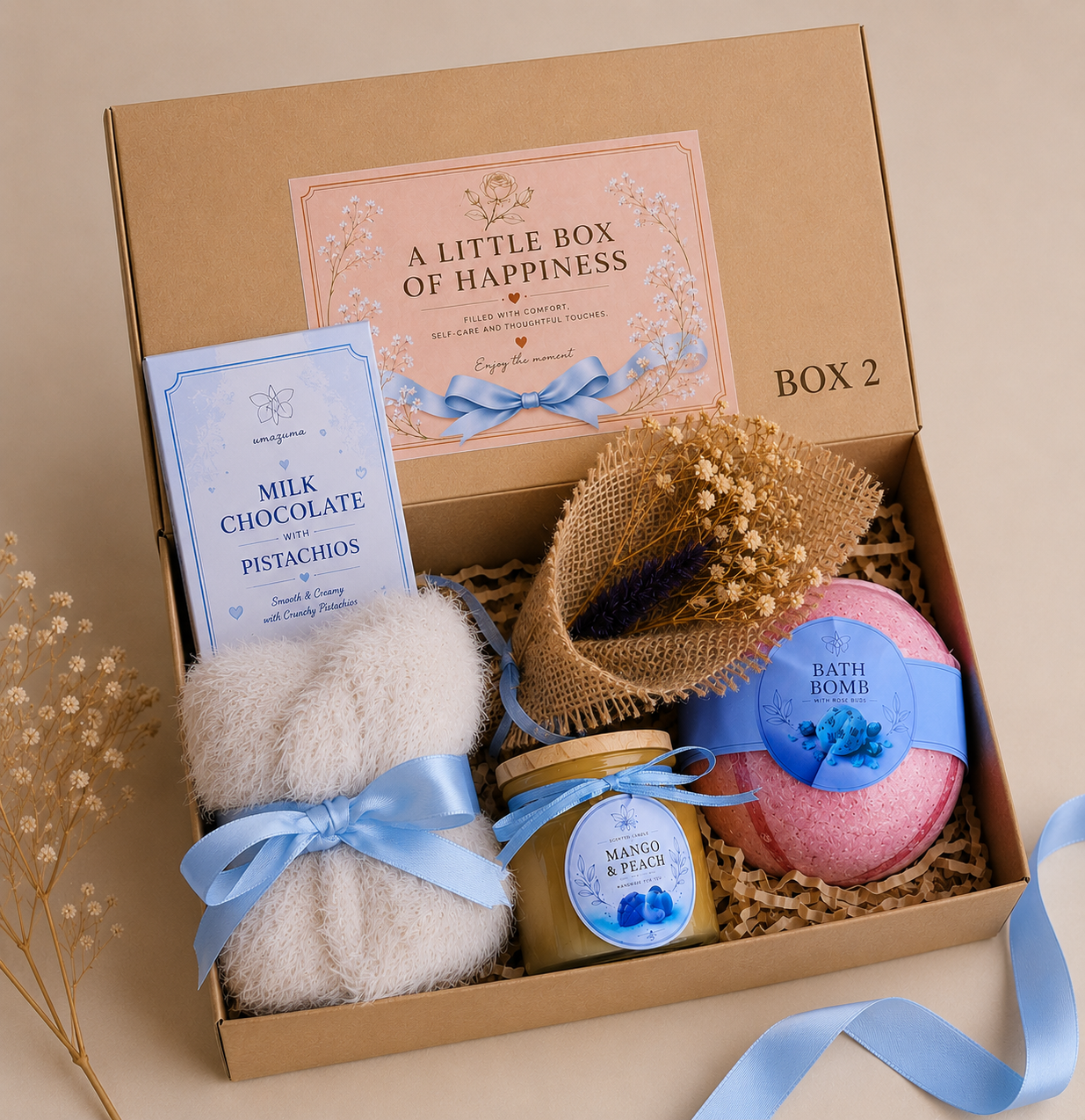 Self Care Gift Box for Her | Bath Bomb & Candle Spa Gift Set | Cozy Relaxation Gift