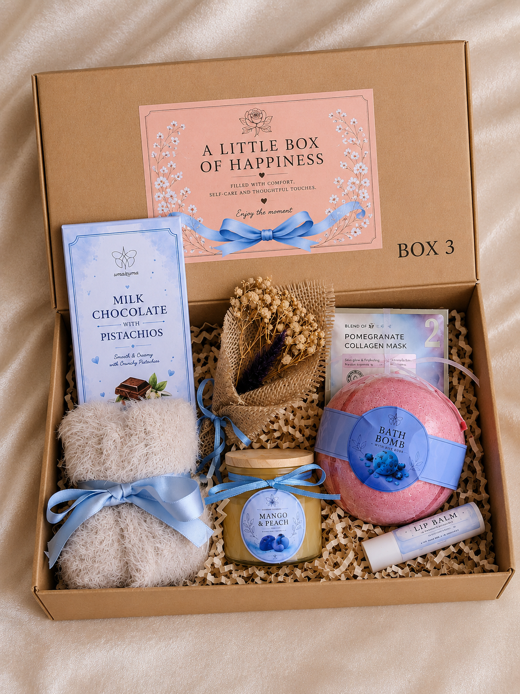 Self Care Gift Box for Her | Bath Bomb & Candle Spa Gift Set | Cozy Relaxation Gift