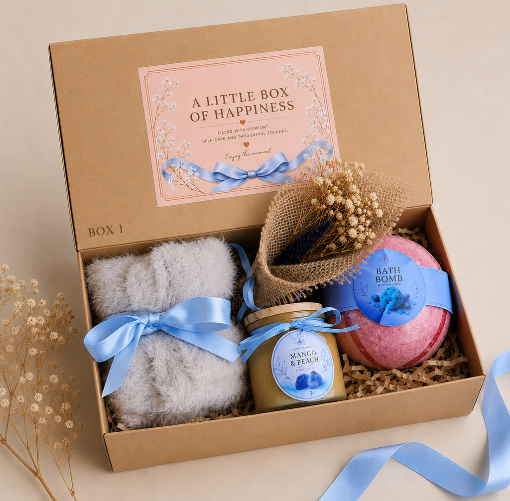 Self Care Gift Box for Her | Bath Bomb & Candle Spa Gift Set | Cozy Relaxation Gift