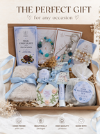 Luxury Gift Box for Her | Blue Self Care Set | Jewelry & Hair Accessories | Chocolate & Candle Gift