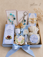 Luxury Gift Box for Her | Blue Self Care Set | Jewelry & Hair Accessories | Chocolate & Candle Gift
