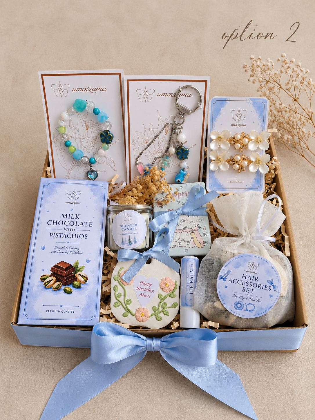Luxury Gift Box for Her | Blue Self Care Set | Jewelry & Hair Accessories | Chocolate & Candle Gift