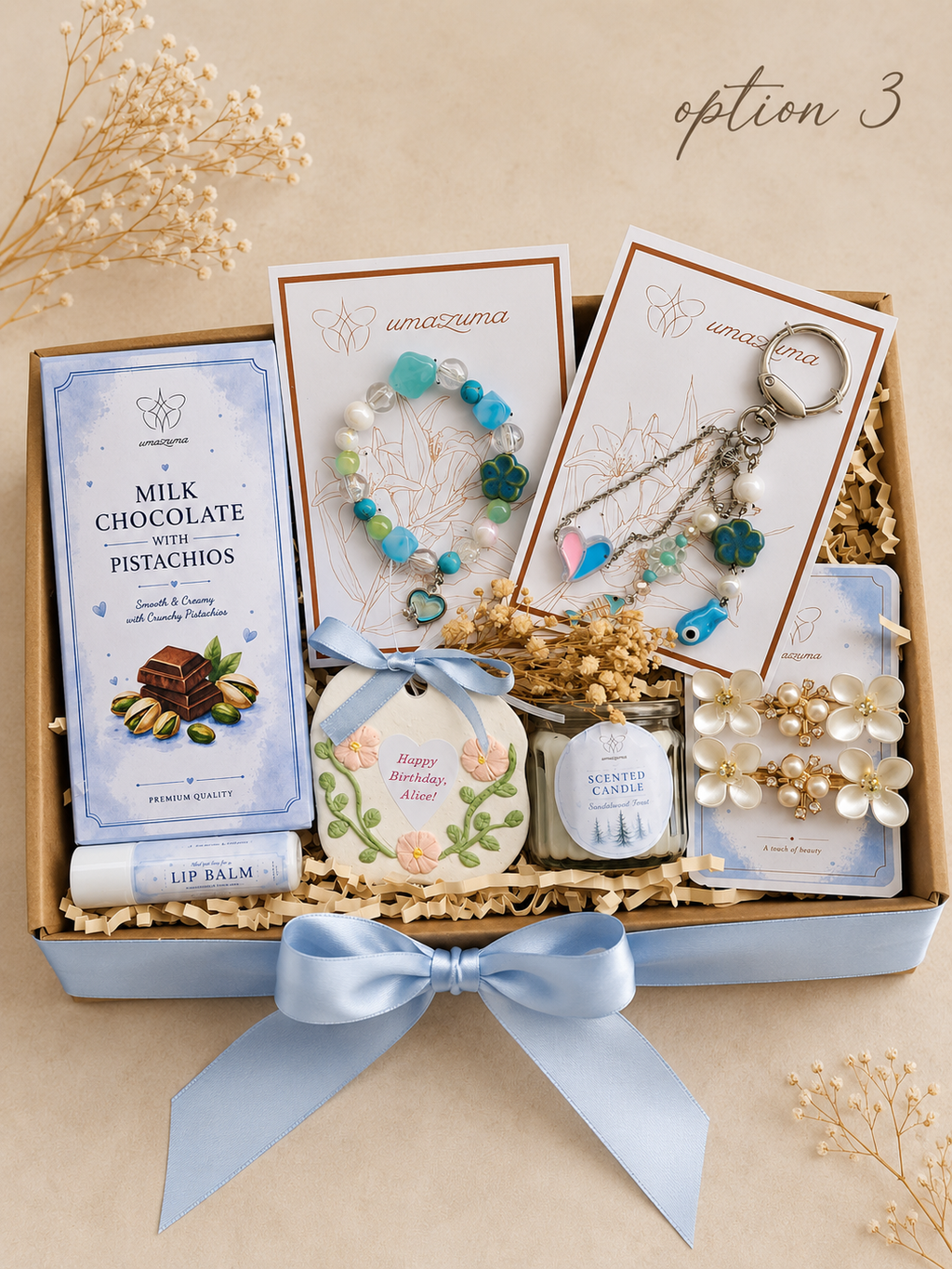 Luxury Gift Box for Her | Blue Self Care Set | Jewelry & Hair Accessories | Chocolate & Candle Gift