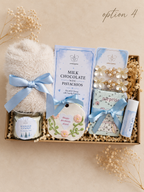 Luxury Gift Box for Her | Blue Self Care Set | Jewelry & Hair Accessories | Chocolate & Candle Gift