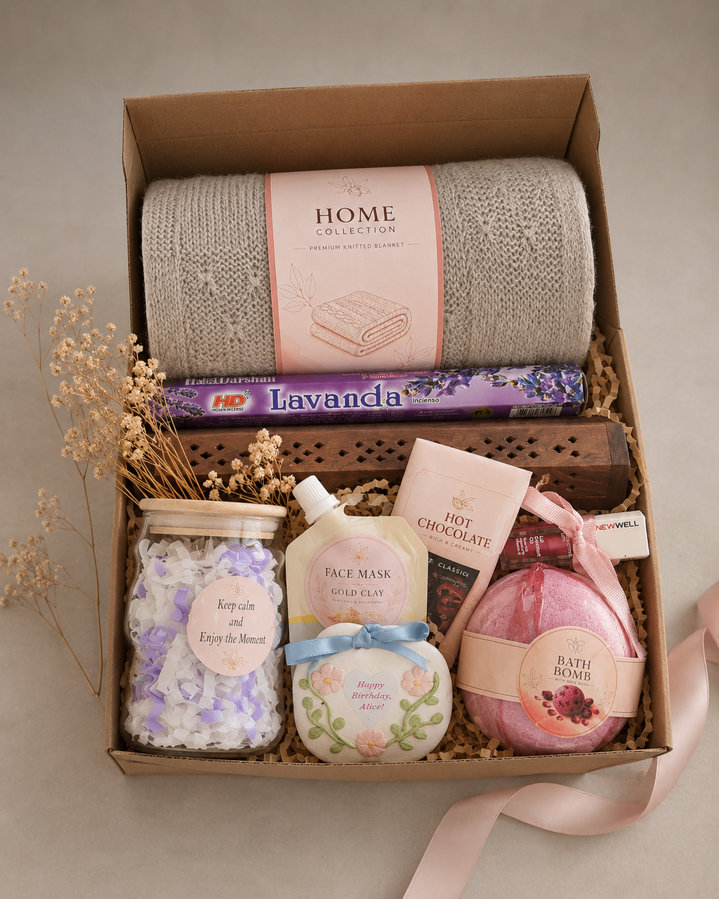 Handmade Knit Blanket Gift Box | Incense & Cozy Relaxation Gift Set | Gift for Her