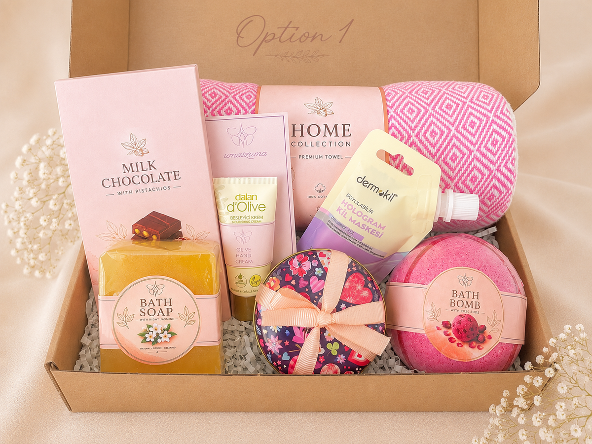 Pink Spa Gift Set | Turkish Towel Gift | Self Care Birthday Gift for Her | Pampering Gift Box