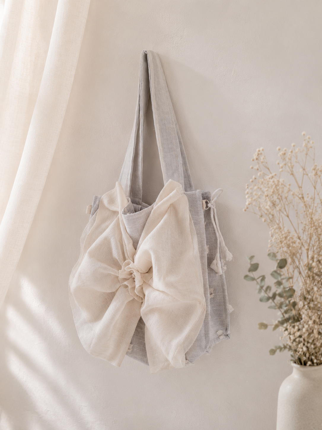 Handmade Bow Tote Bag | Romantic Fabric Shoulder Bag | Cottagecore Women’s Bag