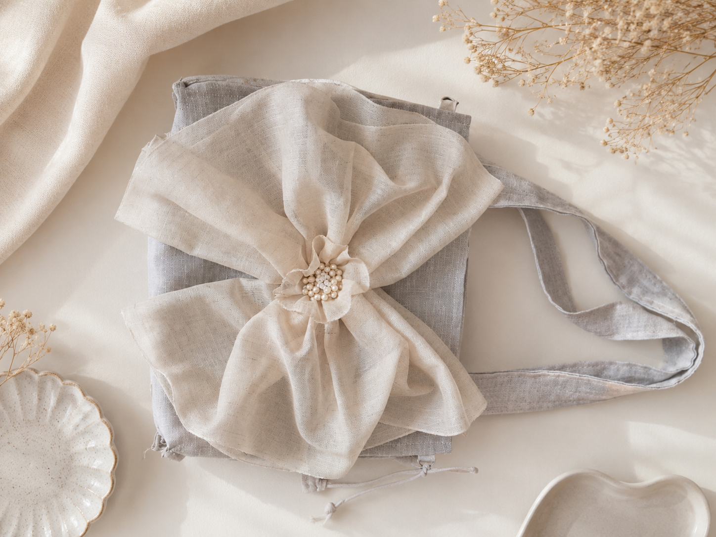 Handmade Bow Tote Bag | Romantic Fabric Shoulder Bag | Cottagecore Women’s Bag