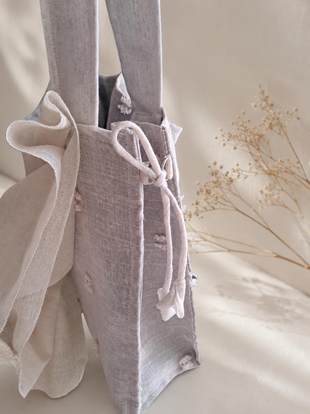 Handmade Bow Tote Bag | Romantic Fabric Shoulder Bag | Cottagecore Women’s Bag