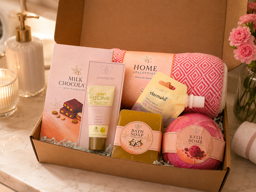 Pink Spa Gift Set | Turkish Towel Gift | Self Care Birthday Gift for Her | Pampering Gift Box