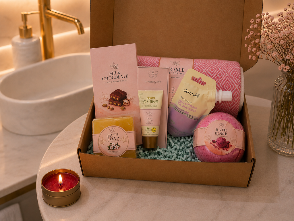 Pink Spa Gift Set | Turkish Towel Gift | Self Care Birthday Gift for Her | Pampering Gift Box