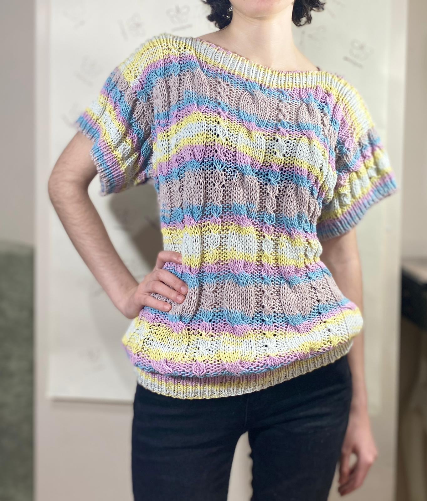 Hand Knit Summer Cotton Sweater | Pastel Lace Knit Top | Lightweight Women’s Pullover | Handmade Summer Top