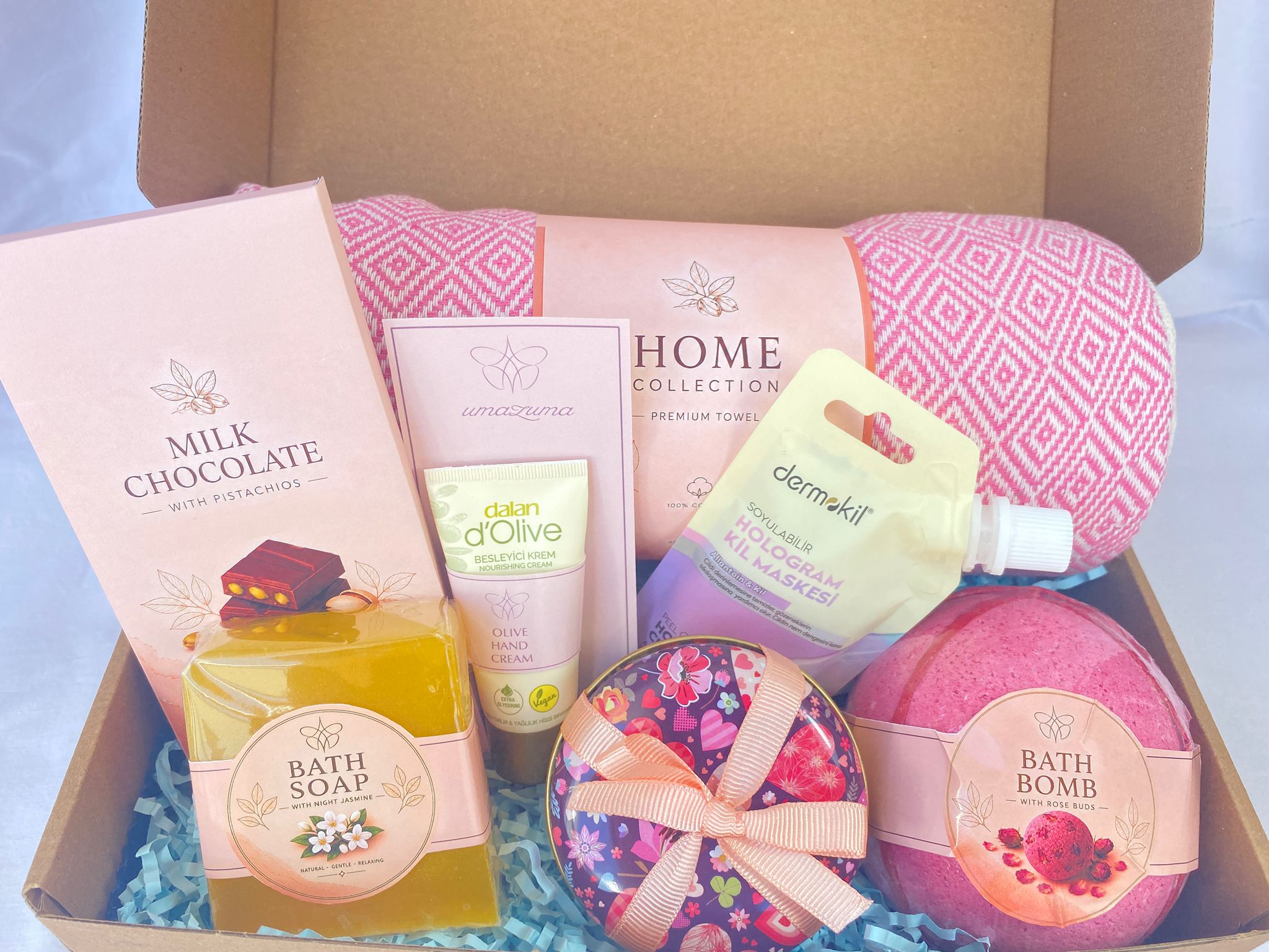 Pink Spa Gift Set | Turkish Towel Gift | Self Care Birthday Gift for Her | Pampering Gift Box