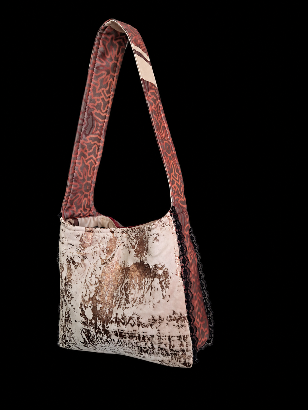 Handmade Velvet Shoulder Bag | Burgundy Boho Tote | Unique Fabric Crossbody Bag