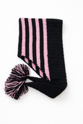 Sophie Hand Knit Striped Scarf | Black & Pink Crochet Scarf with Tassels