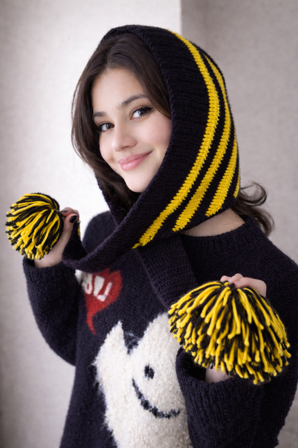 Sophie Hand Knit Striped Scarf | Black & Pink Crochet Scarf with Tassels