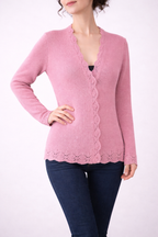 Hand Knit Dusty Rose Cardigan | Lace Trim Button Up Sweater | Romantic Knit Cardigan for Women