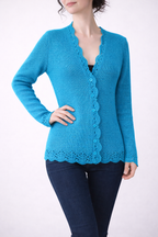 Hand Knit Dusty Rose Cardigan | Lace Trim Button Up Sweater | Romantic Knit Cardigan for Women