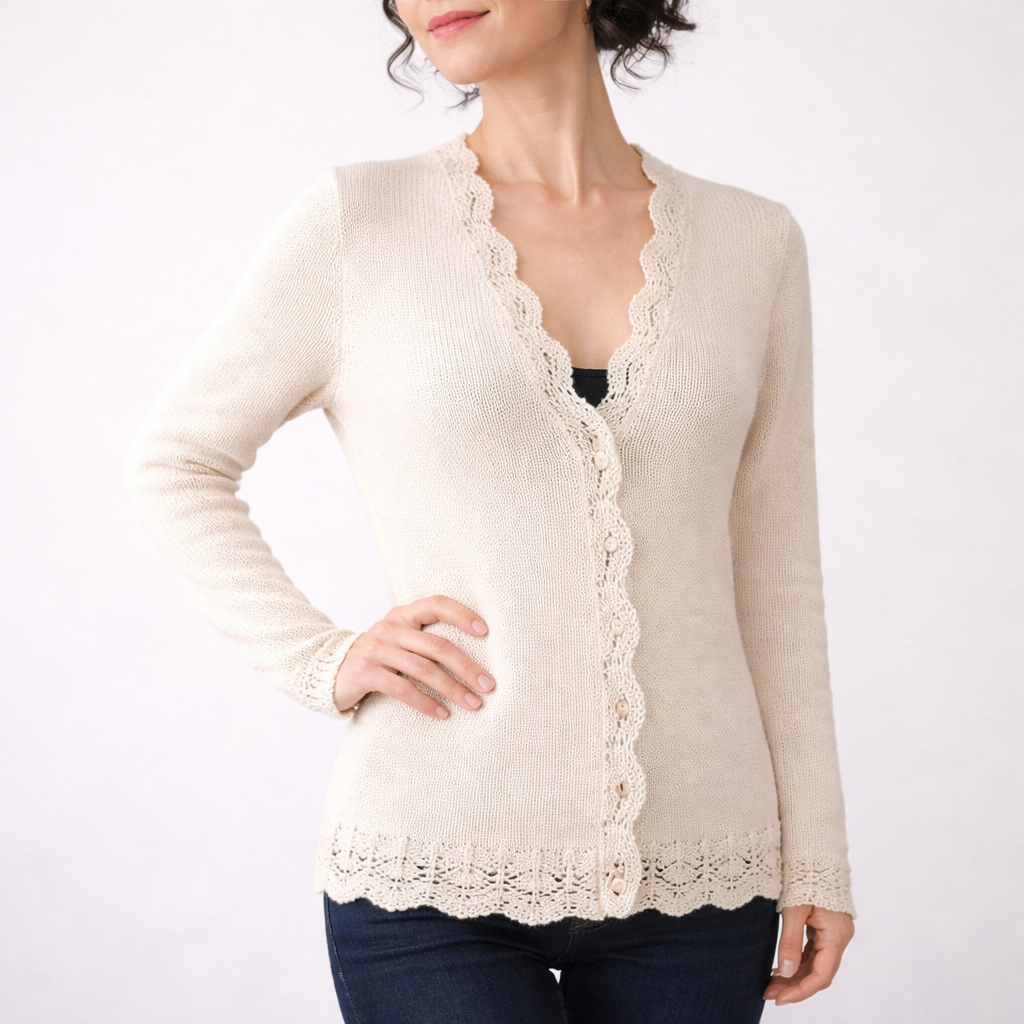 Hand Knit Dusty Rose Cardigan | Lace Trim Button Up Sweater | Romantic Knit Cardigan for Women