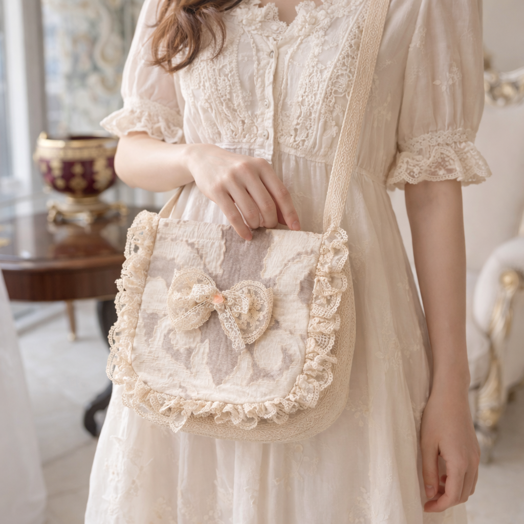 Handmade Lace Crossbody Bag | Romantic Ruffle Shoulder Bag | Vintage Inspired Women’s Purse