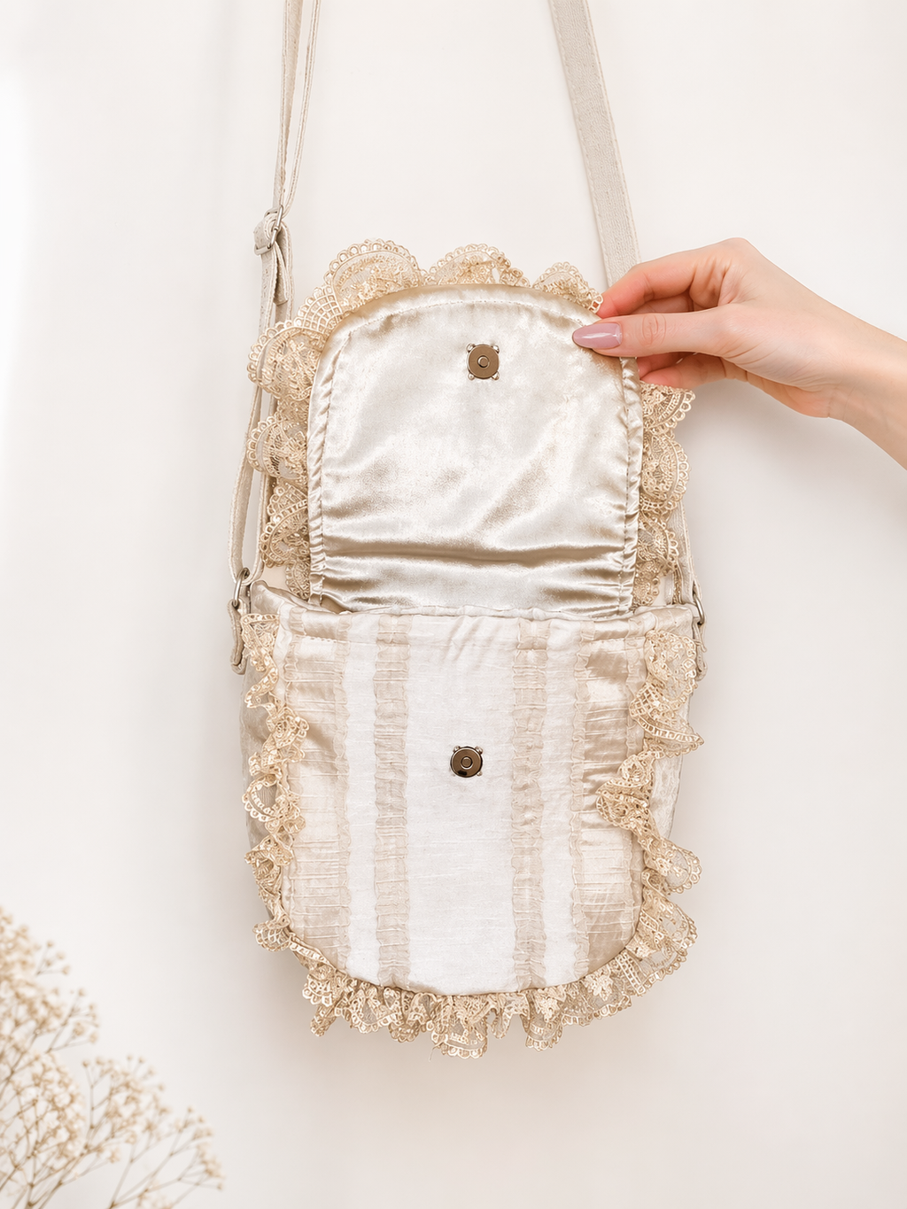 Handmade Lace Crossbody Bag | Romantic Ruffle Shoulder Bag | Vintage Inspired Women’s Purse