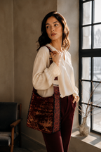Handmade Velvet Shoulder Bag | Burgundy Boho Tote | Unique Fabric Crossbody Bag