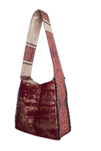 Handmade Velvet Shoulder Bag | Burgundy Boho Tote | Unique Fabric Crossbody Bag