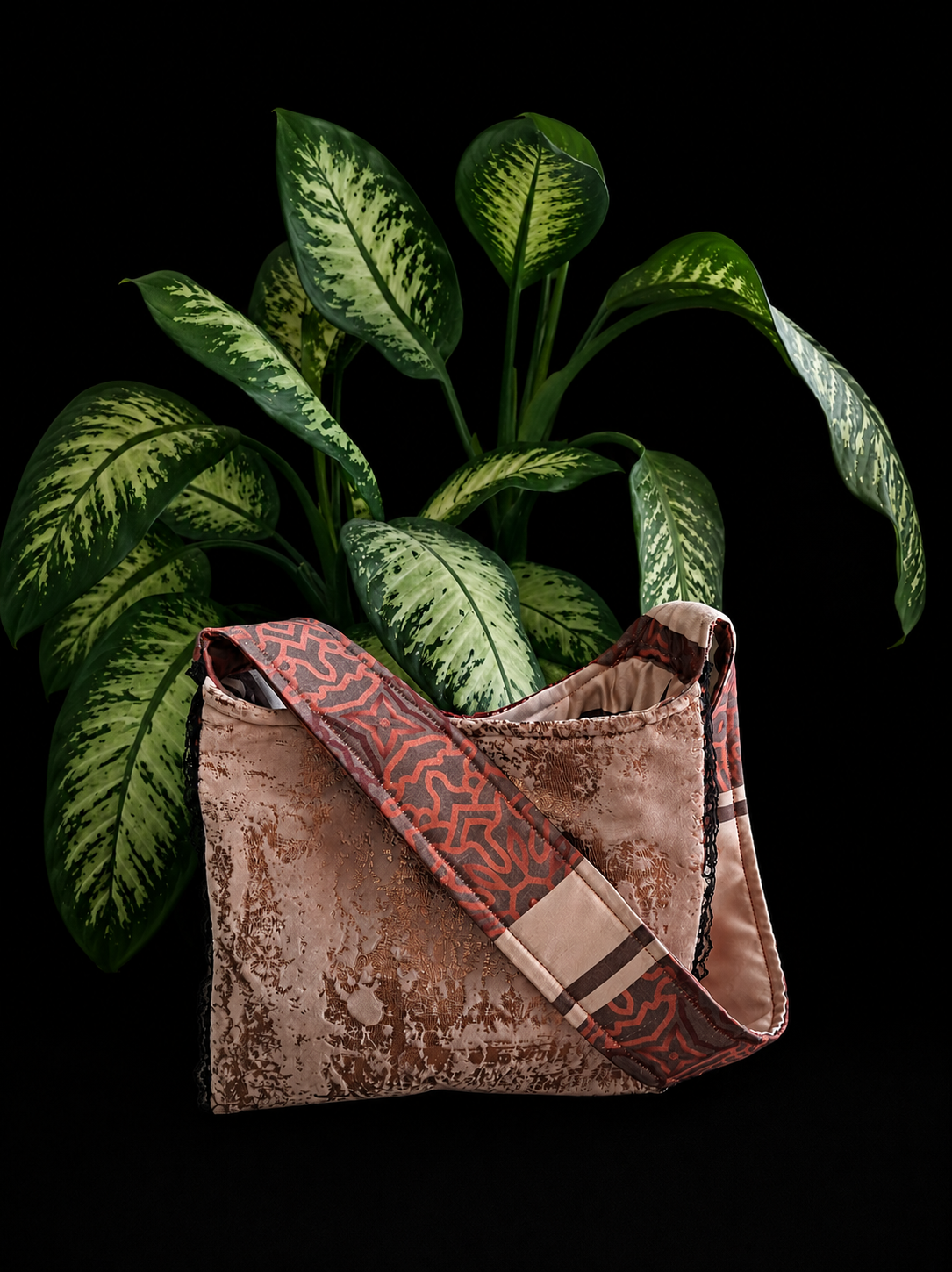 Handmade Velvet Shoulder Bag | Burgundy Boho Tote | Unique Fabric Crossbody Bag