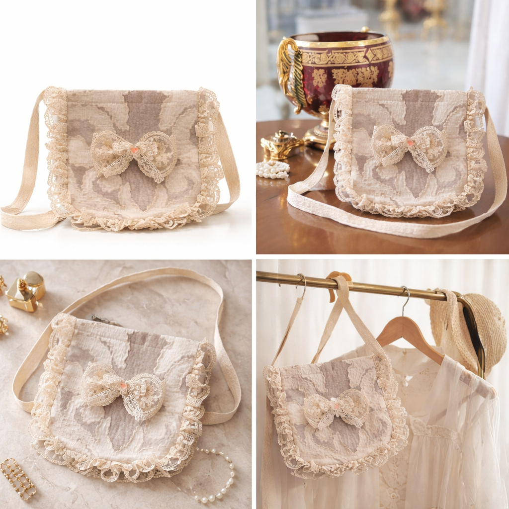 Handmade Lace Crossbody Bag | Romantic Ruffle Shoulder Bag | Vintage Inspired Women’s Purse