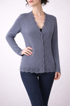 Hand Knit Dusty Rose Cardigan | Lace Trim Button Up Sweater | Romantic Knit Cardigan for Women